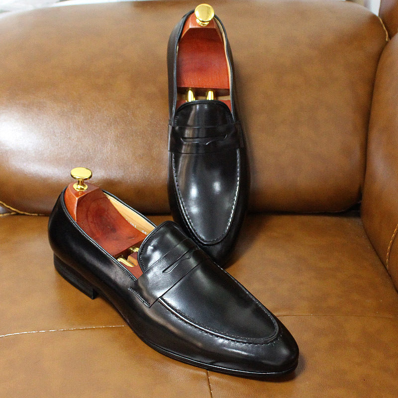 Brown Genuine Leather Business Loafers in British Style Men’s Leather Shoes