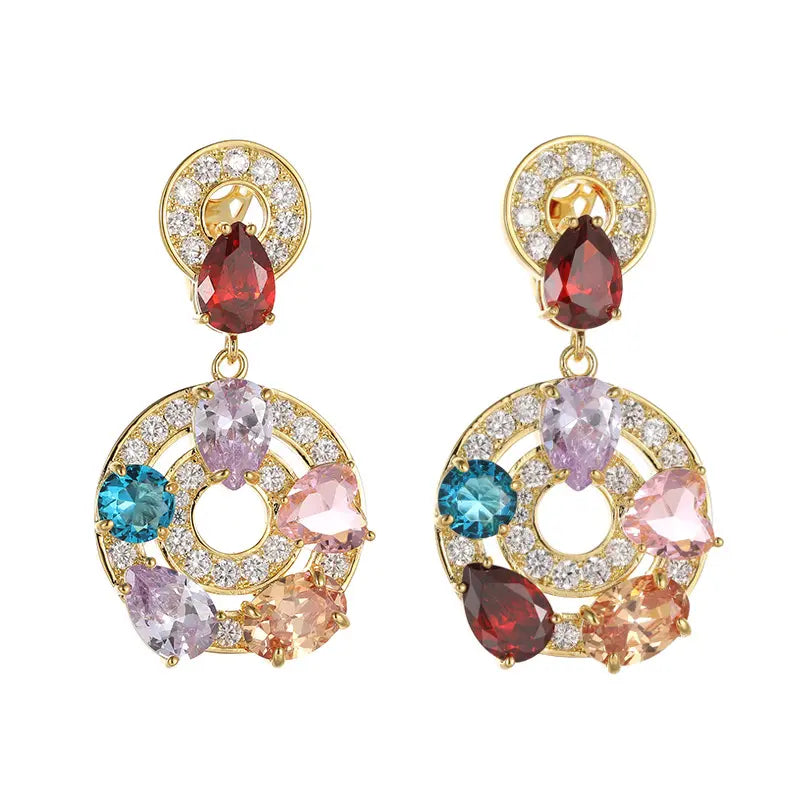 Boucles d'oreilles en opale plaqué or avec pierres précieuses colorées et mode