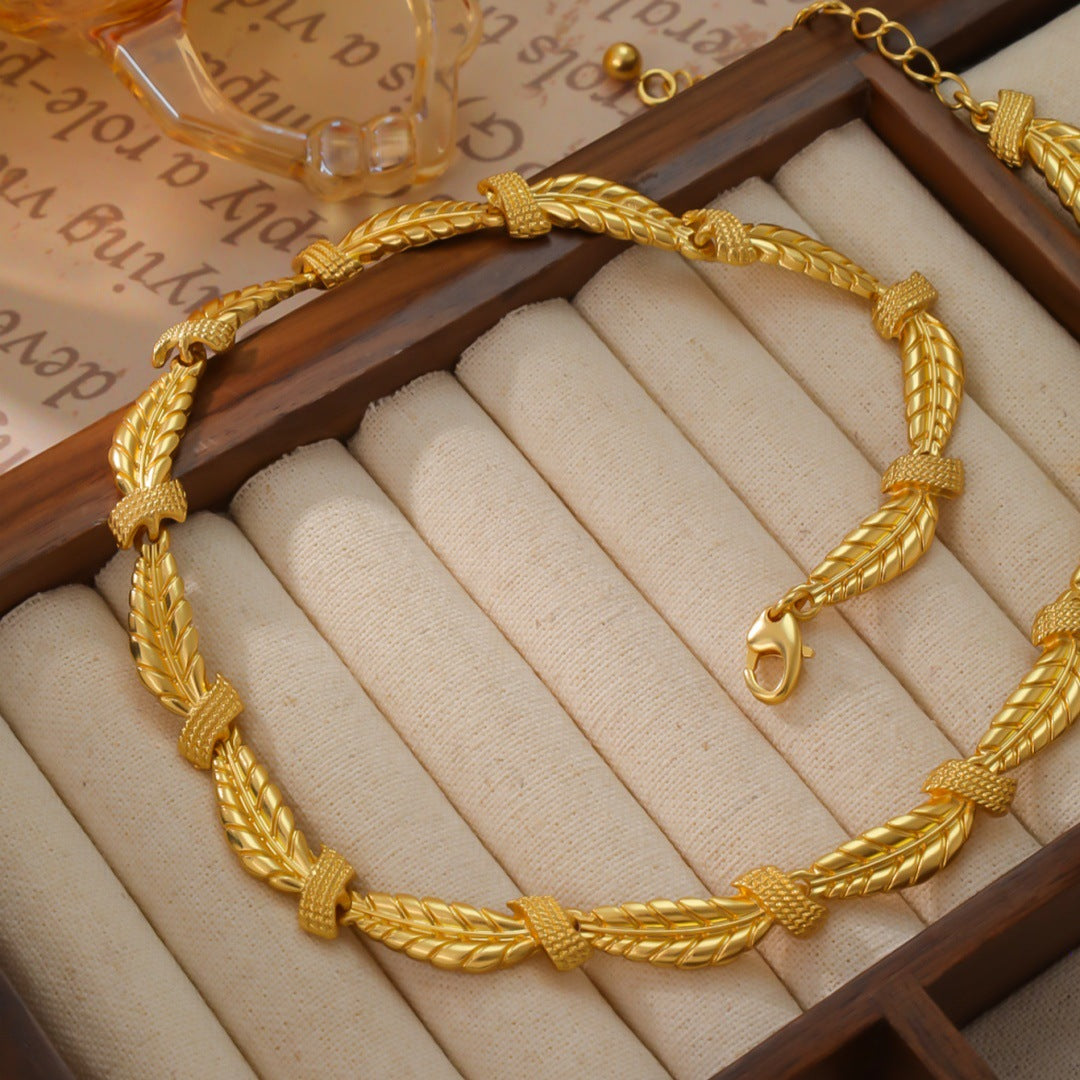 Gold-plated retro wheat ear necklace