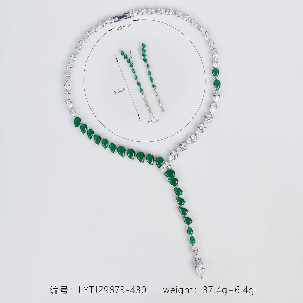 Luxury Green Crystal Y Necklace Set – Sparkling Drop Earrings Jewelry
