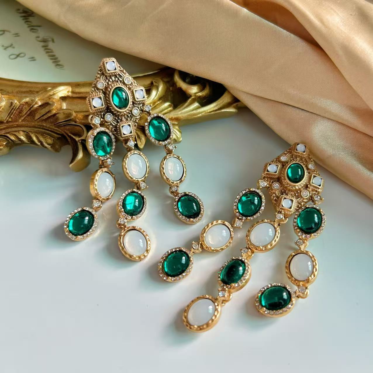 Tassel earrings glazed heavy industry court style literary and retro earrings