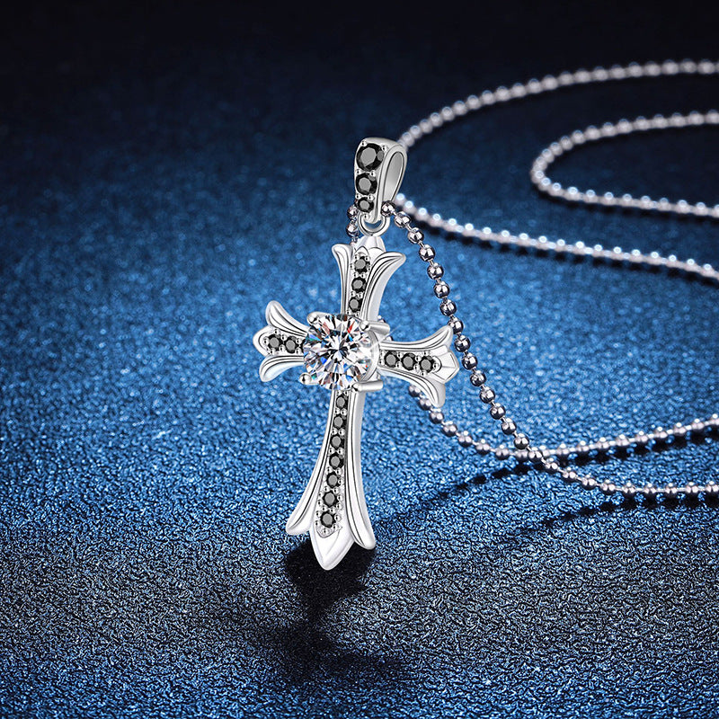 925 Sterling Silver Moissanite Cross Hip Hop Necklace