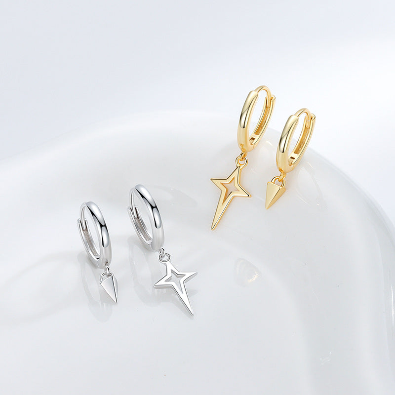 S925 Sterling Silver Conical Cross Asymmetrical Earrings