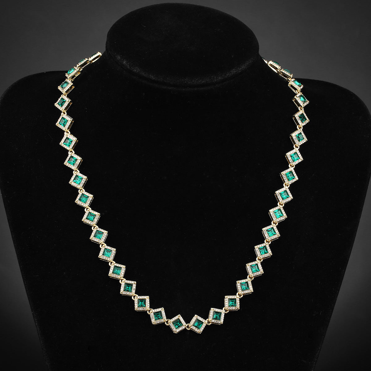 Emerald Small Square Diamond Cuban Necklace