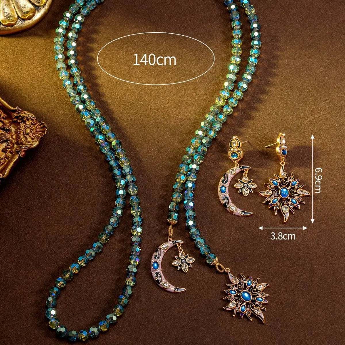 Parure de collier asymétrique lune étoile creuse en émail médiéval