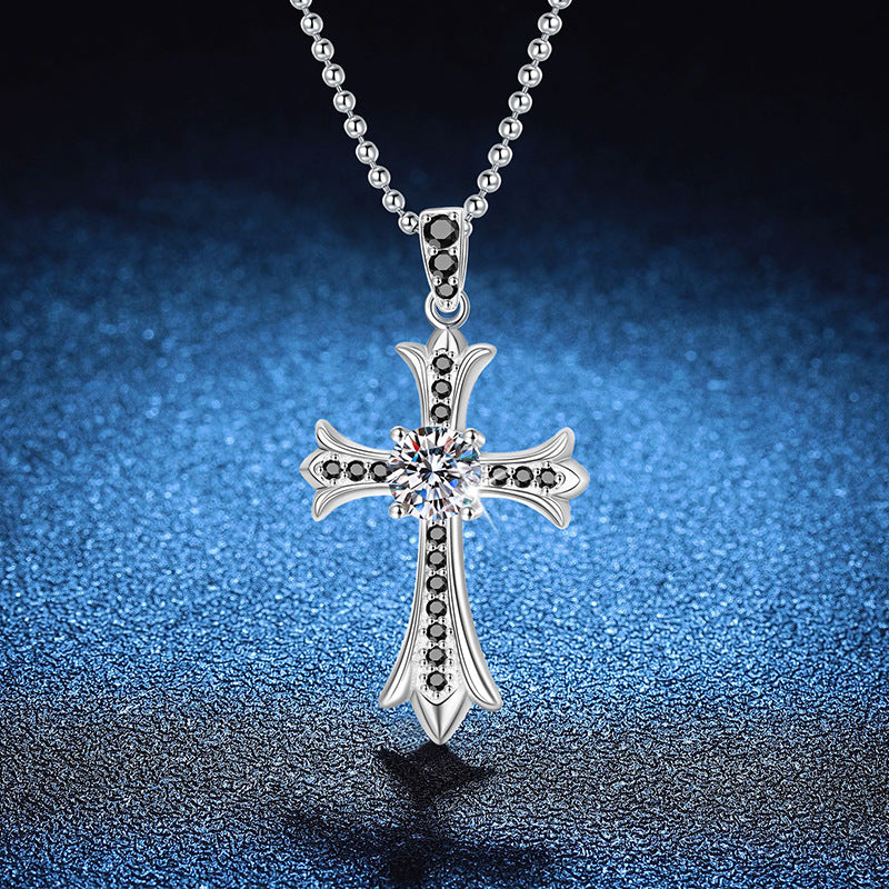 925 Sterling Silver Moissanite Cross Hip Hop Necklace