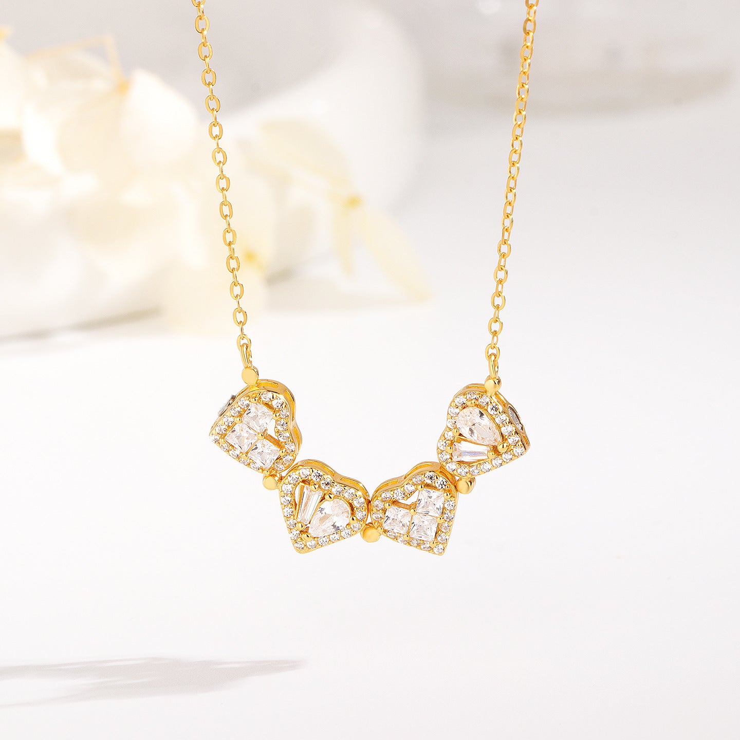 S925 Sterling Silver Zircon Love Clover Necklace