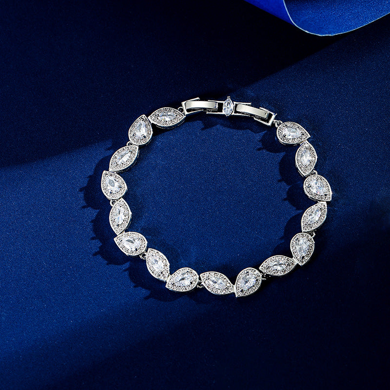 Luxury Multicolor Teardrop Crystal Bracelet – Silver Tone Statement Jewelry for Women