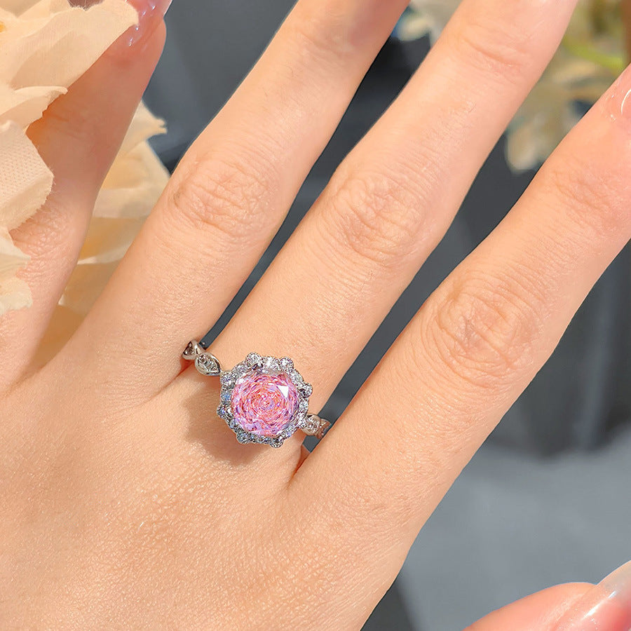 Simple Rose Crystal Diamond Ring