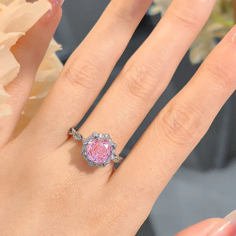 Simple Bague Diamant Cristal Rose