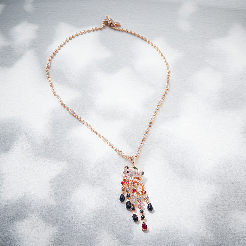 Fashion Gold Plated Leopard Tassel Personality Necklace