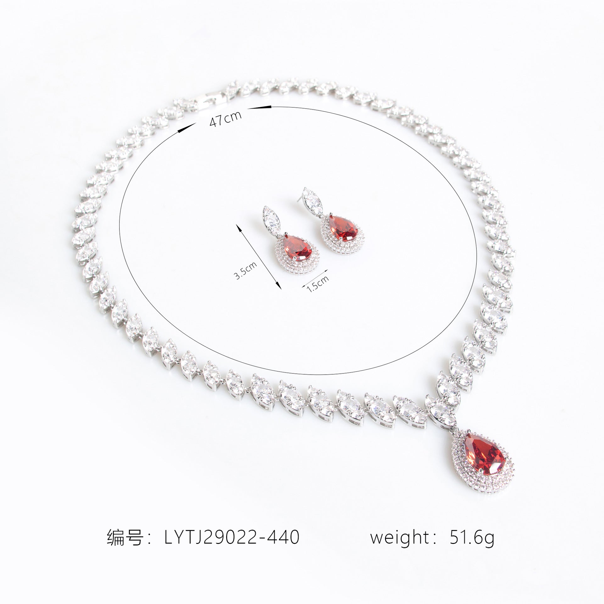 Luxury Red Crystal Teardrop Jewelry Set – Elegant Bridal Style