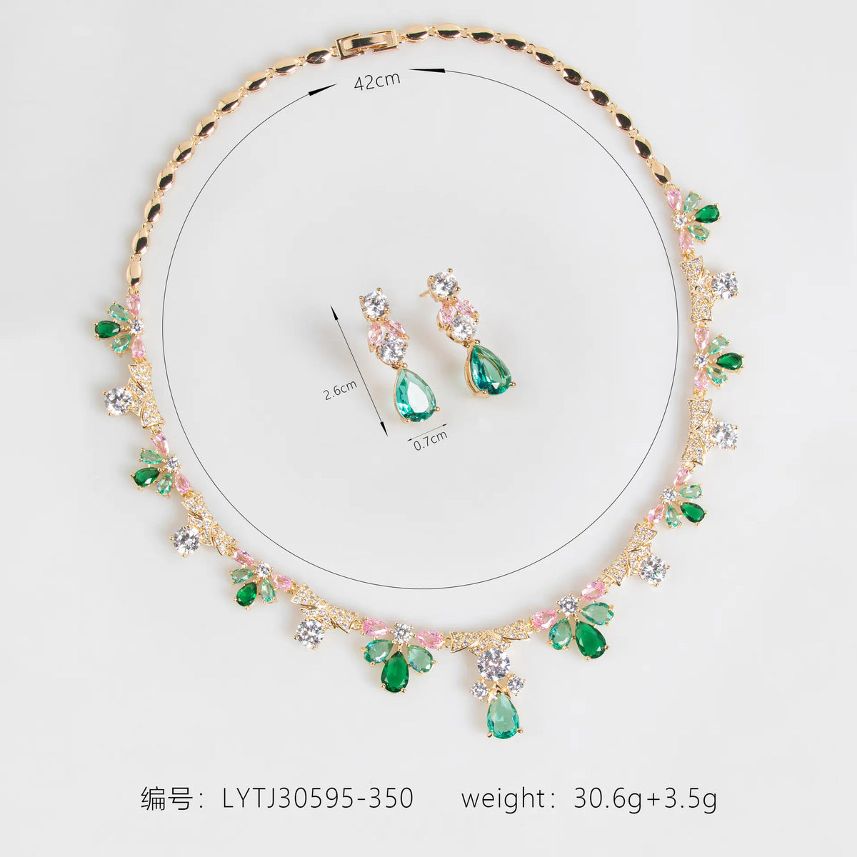 Luxuriöses Schmuckset für Damen mit smaragdgrüner Blumen-Kristallkette und Ohrringen