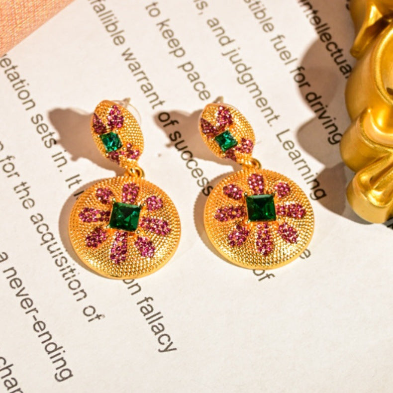 Vintage rhinestone eight-petal flower earrings