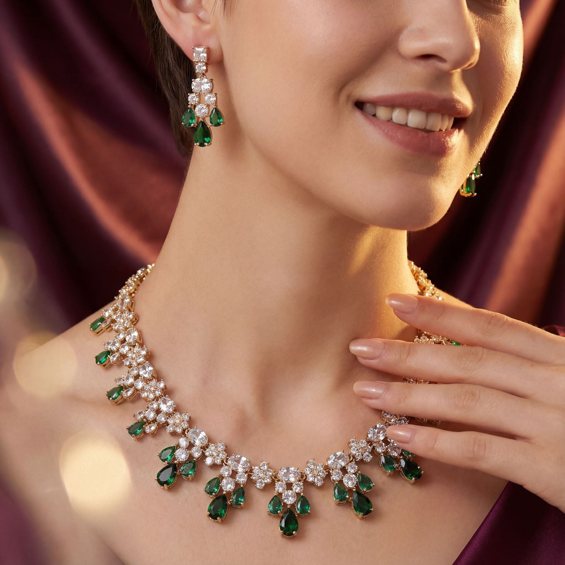 Luxury Ruby Red Flower Jewelry Set with Sparkling Crystals
