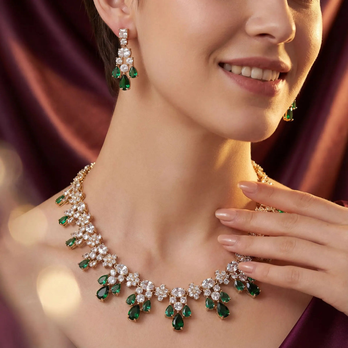 Parure de Bijoux Fleur Rouge Rubis Luxe avec Cristaux Scintillants