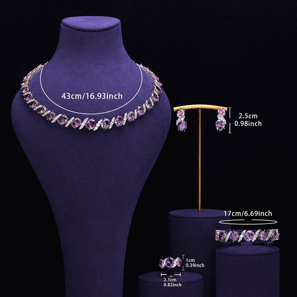 Luxury Purple Crystal Bridal Jewelry Set – Necklace Earrings Ring Statement Set