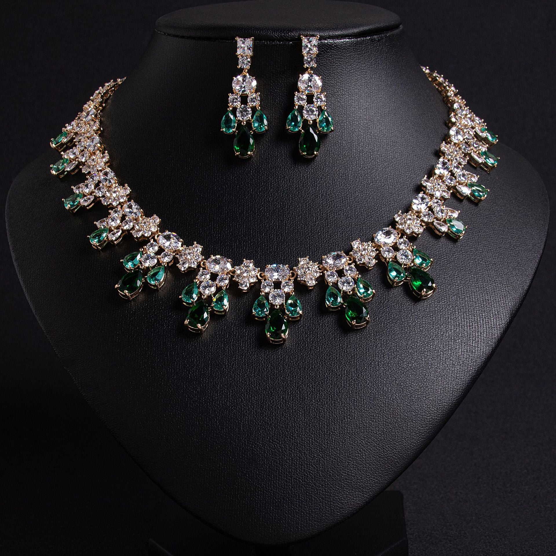 Luxury Ruby Red Flower Jewelry Set with Sparkling Crystals