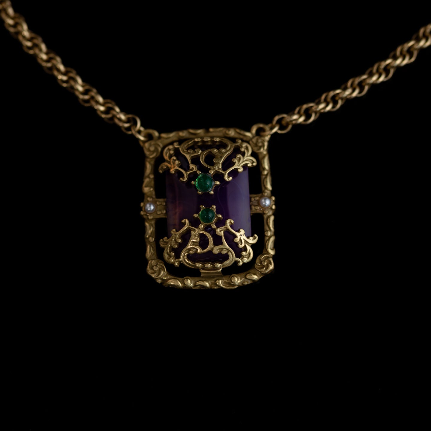 Medieval purple hollow heavy industry pendant necklace set