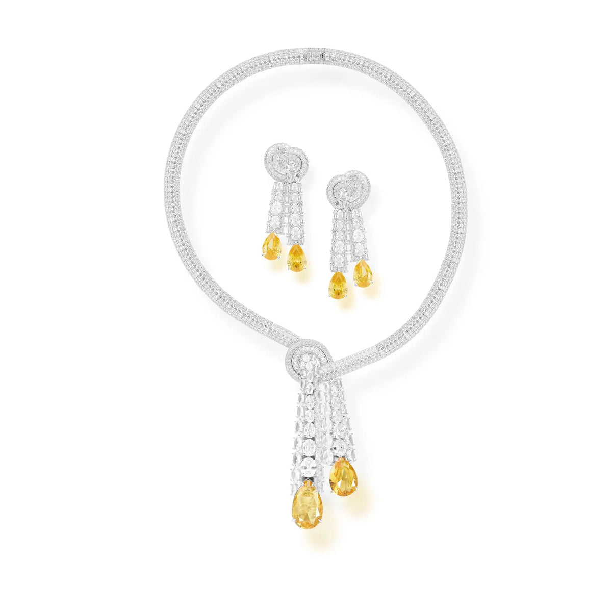 Luxury Pink Crystal Tassel Jewelry Set Necklace Earrings Elegant Circle Pendant Statement Set for Women
