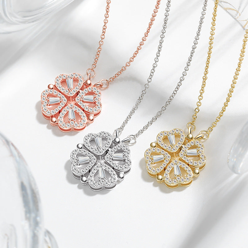 Two-wear love flower four-leaf clover necklace