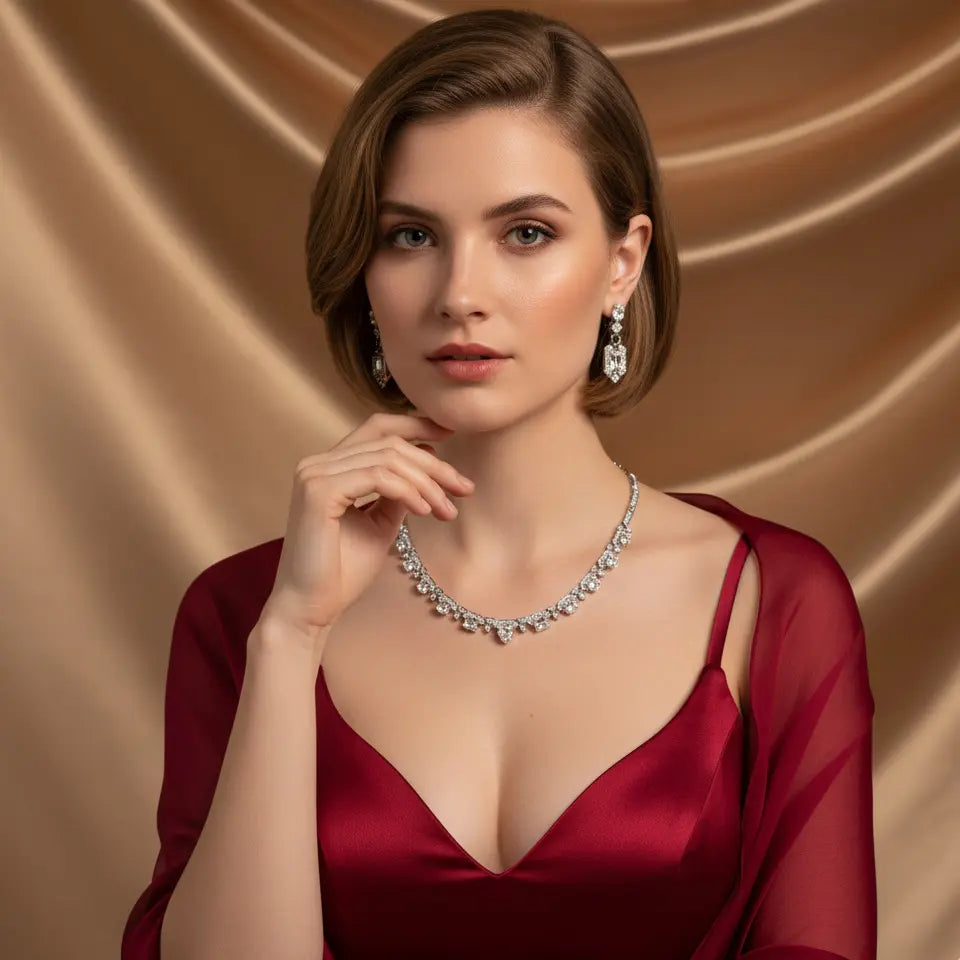 Parure de bijoux de luxe avec collier et boucles d'oreilles en cristal multicolore