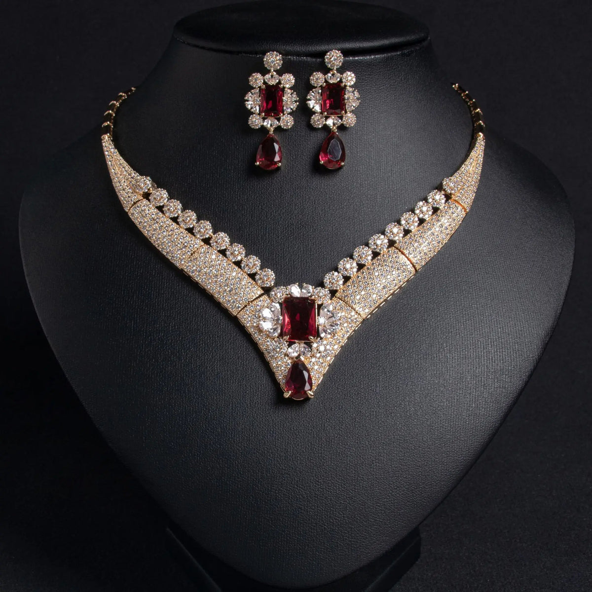 Ensemble Collier Boucles d'oreilles Zircon Premium Industries Lourdes Vintage