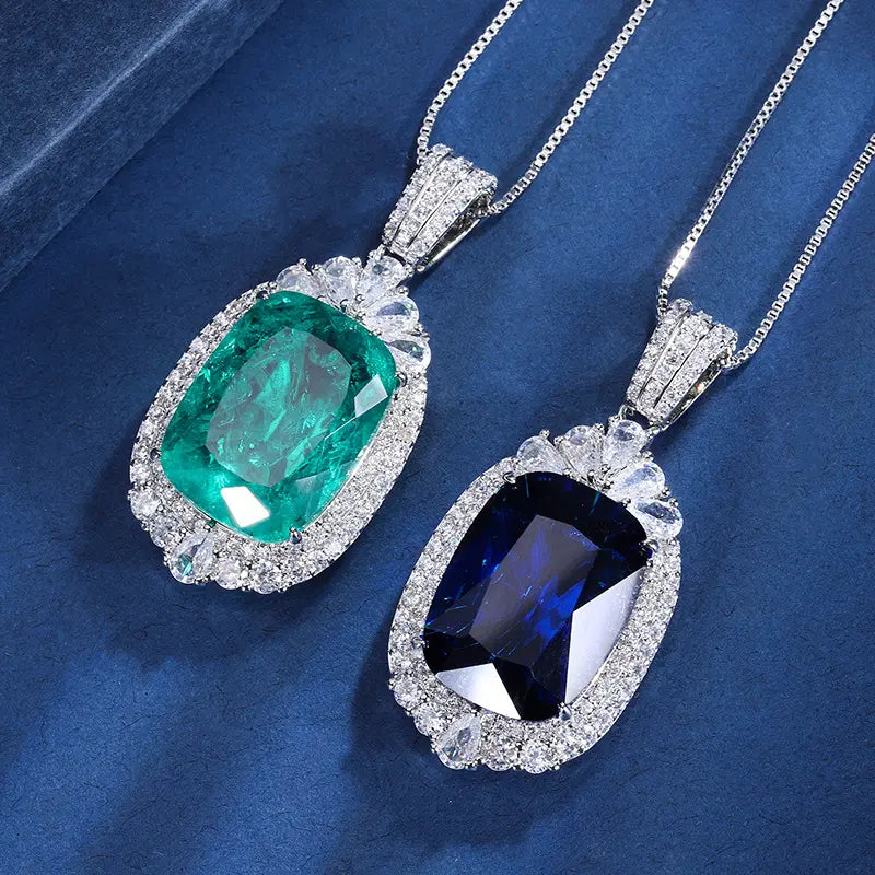 Luxury Emerald Cut Crystal Pendant Necklace for Women