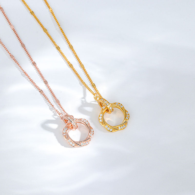 925 Sterling Silver Mobius Ring Double Ring Brick Necklace