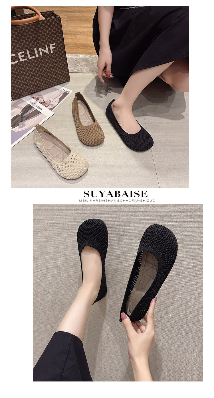 Ladies Knitted Breathable Soft-soled Lazy Loafers women's shoes