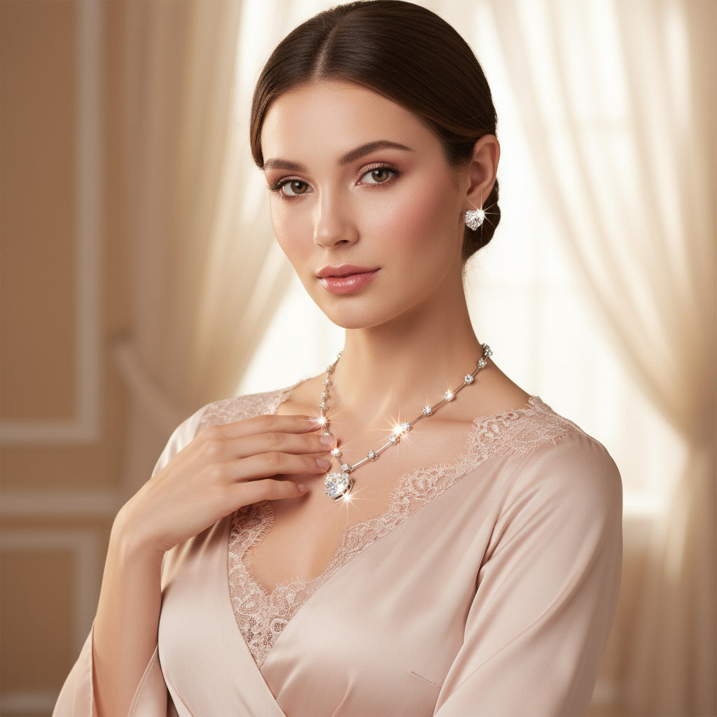 Romantic Yellow Crystal Heart Necklace Set – Elegant Jewelry Gift for Women