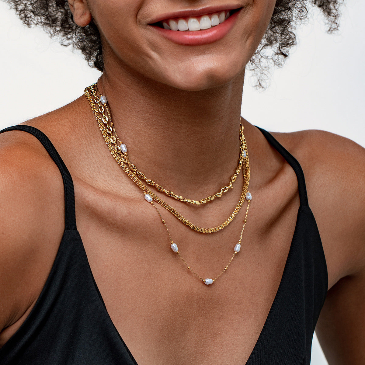 Bohemian metal shell stacked necklace