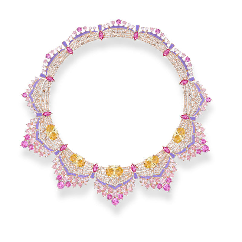 Luxury Heavy Industry Gold-plated Pink Fireworks Collarbone Chain