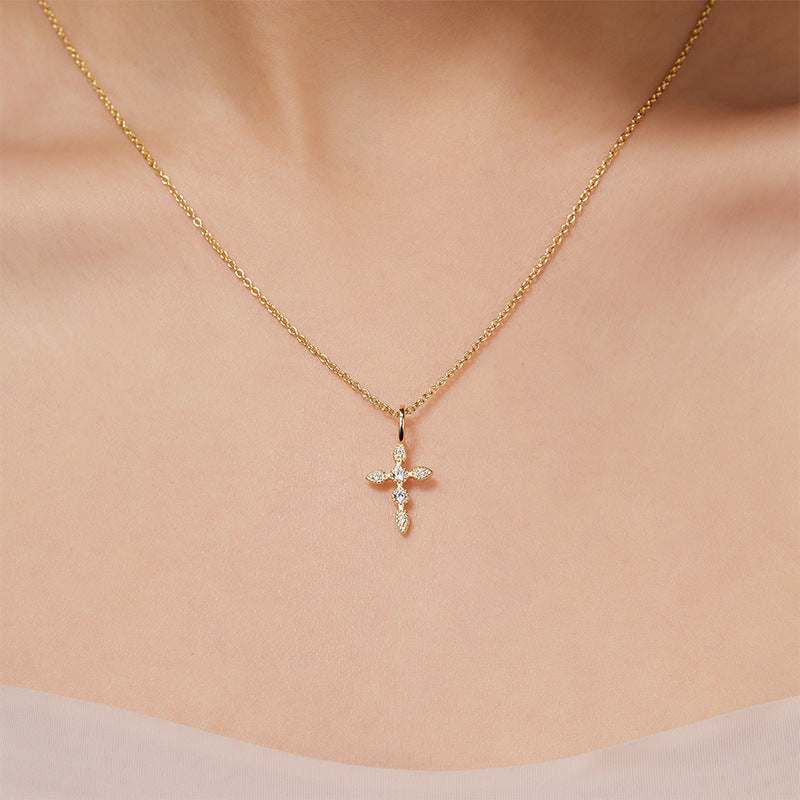 S925 Sterling Silver Light Luxury Cross Clavicle Necklace