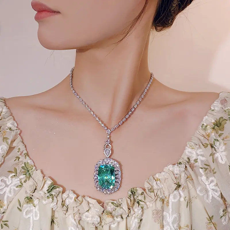 Luxury Cushion Cut Crystal Pendant Necklace for Women