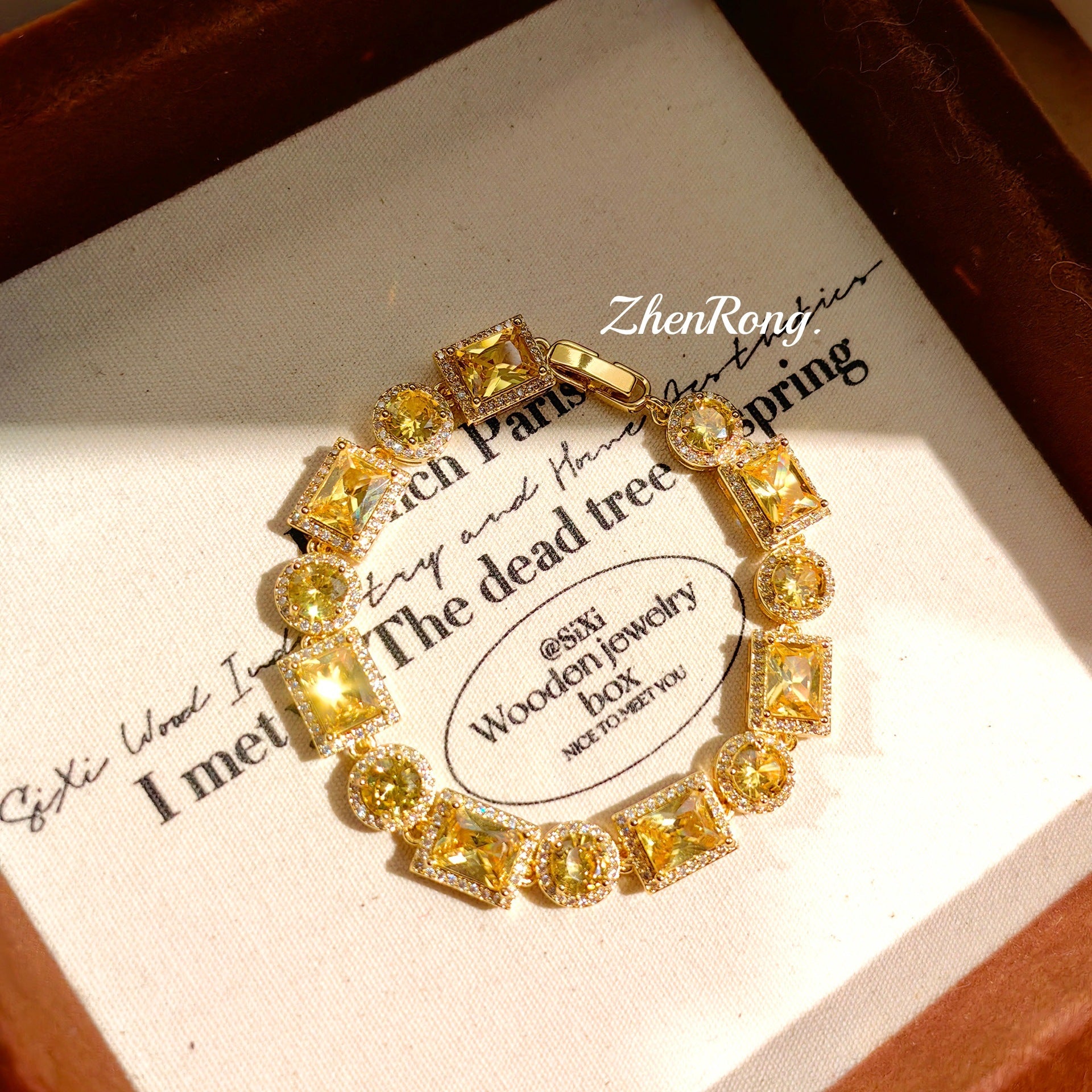 Fashion Sugar Cube Yellow Zircon Full Diamond Bracelet