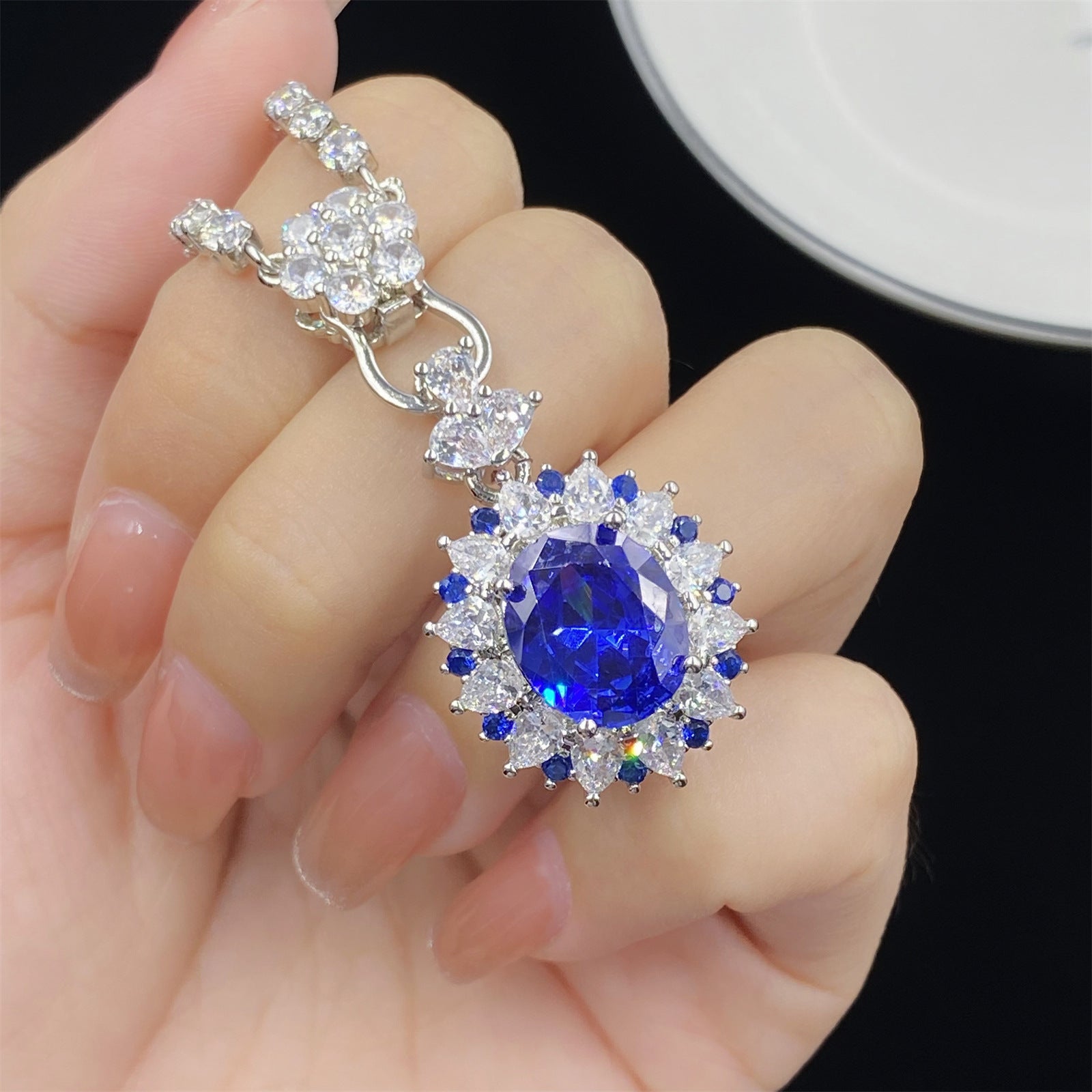 Fashion Blue Sapphire Crystal Pendant Jewelry Set