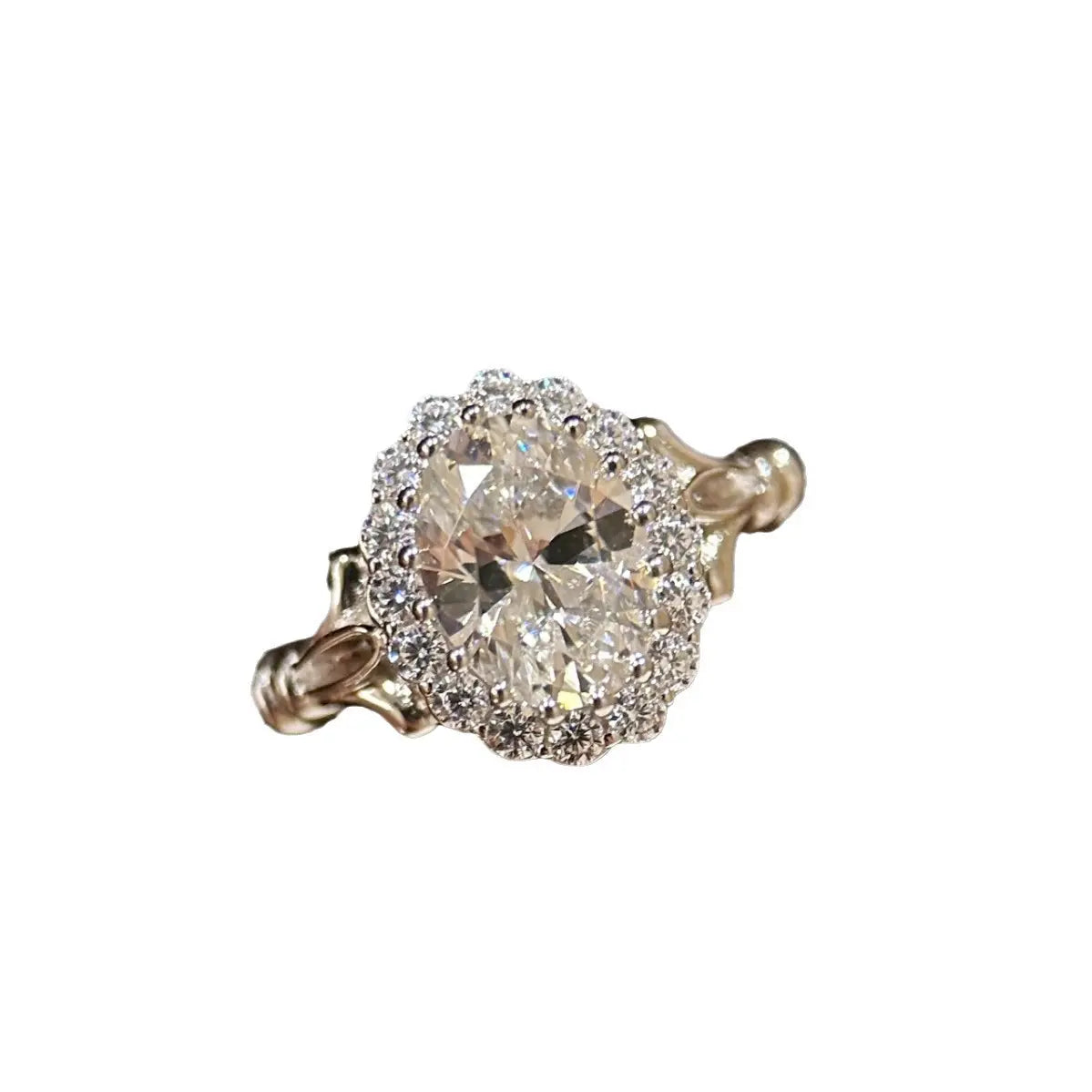 Bague S925 en argent sterling, forme œuf de pigeon, entièrement sertie de diamants