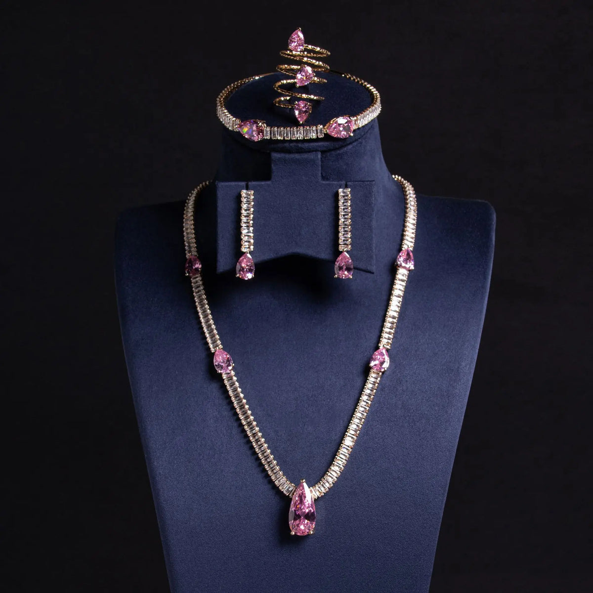 Parure de bijoux de luxe en cristal rouge rubis – Design élégant, minimaliste et affirmé
