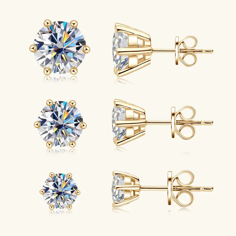 Boucles d'oreilles clous classiques six griffes en moissanite S925