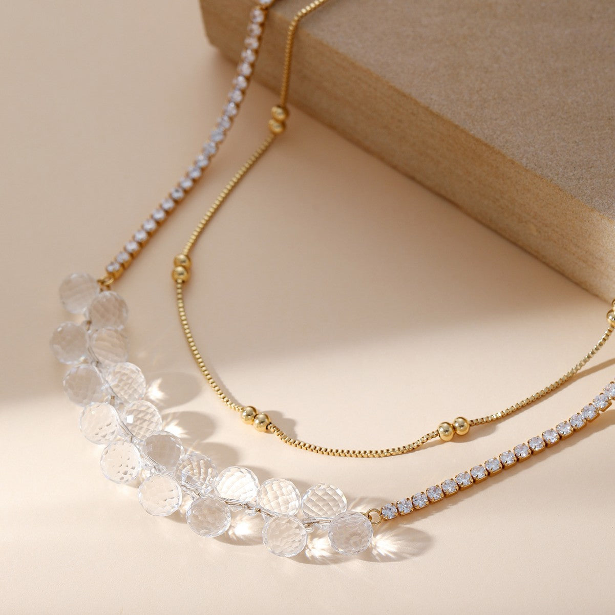 Fashion Diamond White Crystal Double Necklace