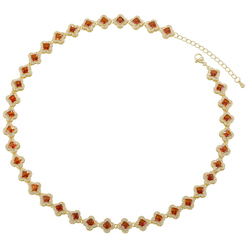 Light Luxury Copper with Colored Diamonds Lucky Clover Necklace