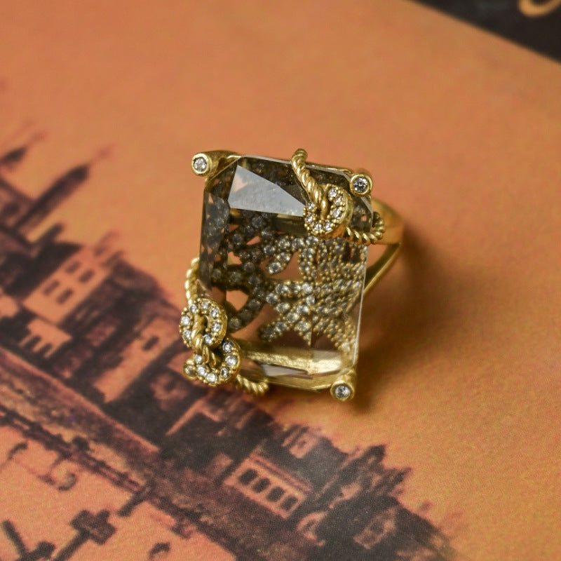 Fashion Vintage Crystal Gemstone Earrings Ring Necklace Set