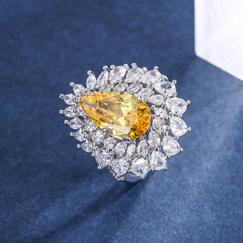 Fashion Color Treasure Paraiba Water Drop Inlaid Opal Ring