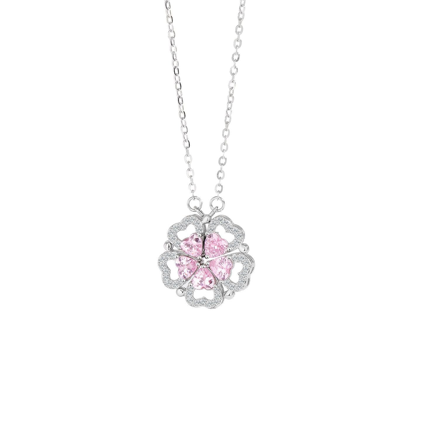 S925 Sterling Silver Love Pink Diamond Necklace