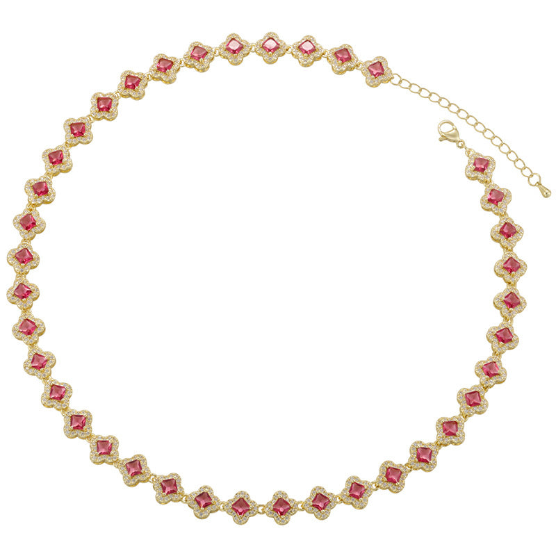 Light Luxury Copper with Colored Diamonds Lucky Clover Necklace