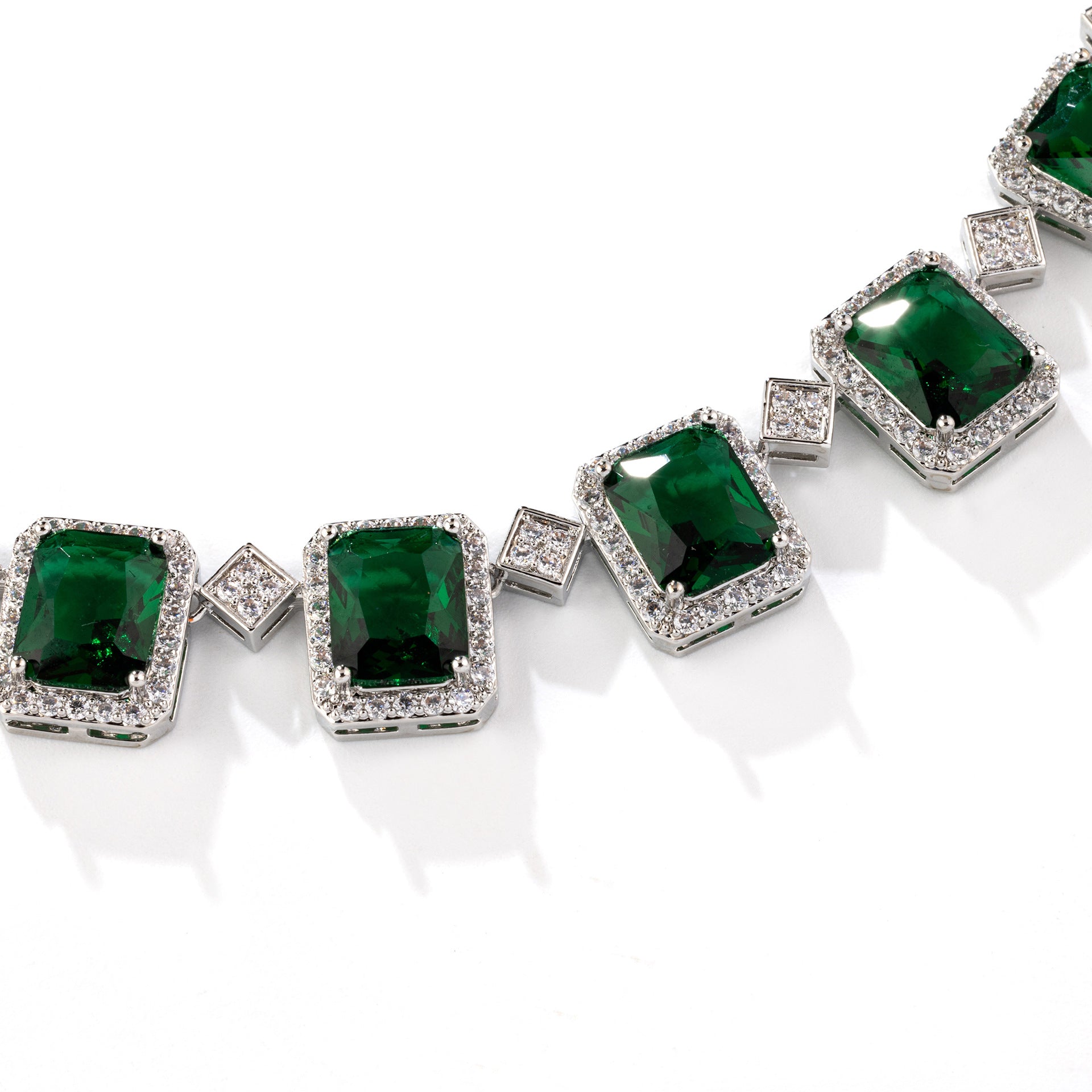 Luxury Emerald Green Square Crystal Jewelry Set – Necklace Earrings Ring for Women