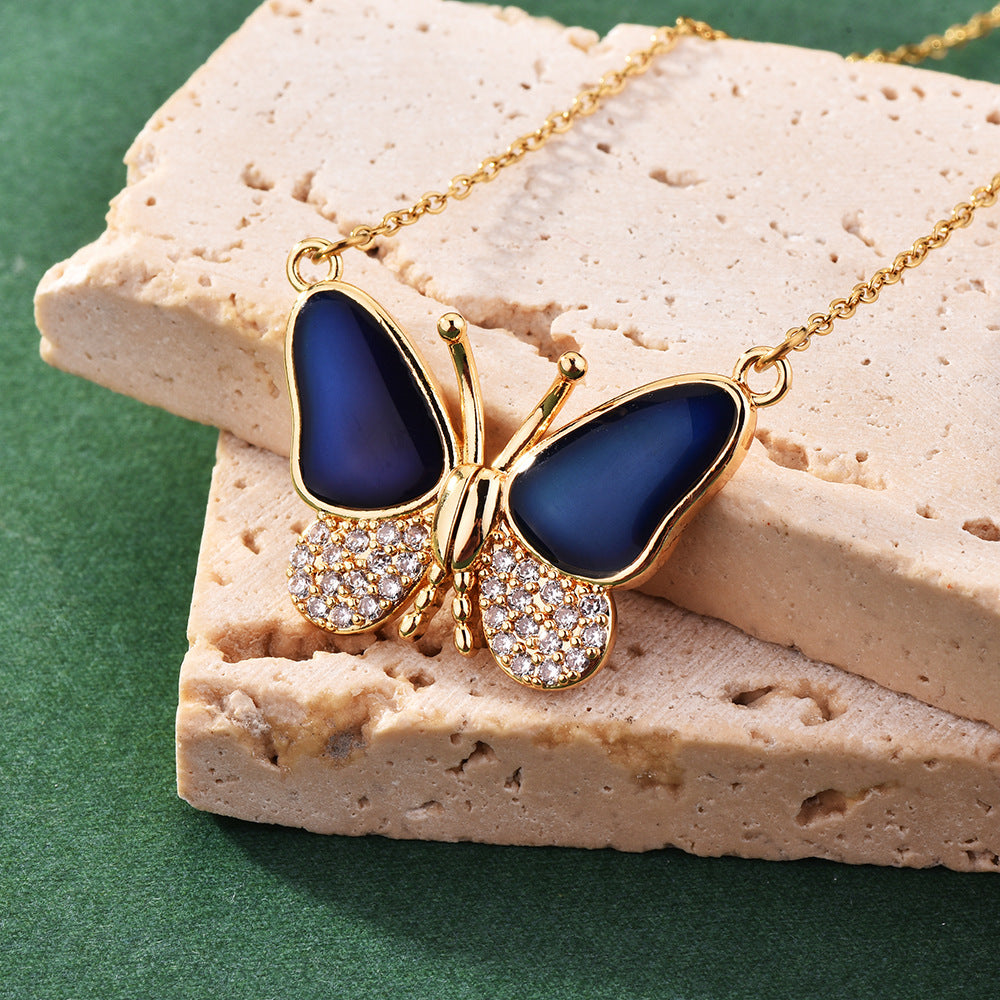 Temperature-changing color butterfly magnetic necklace