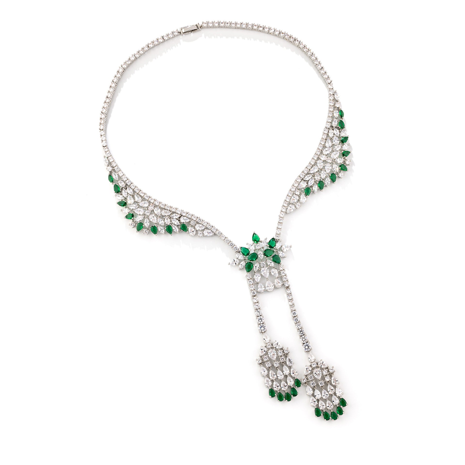 Royal Emerald Crystal Necklace Set – Elegant Green Gemstone Jewelry Collection