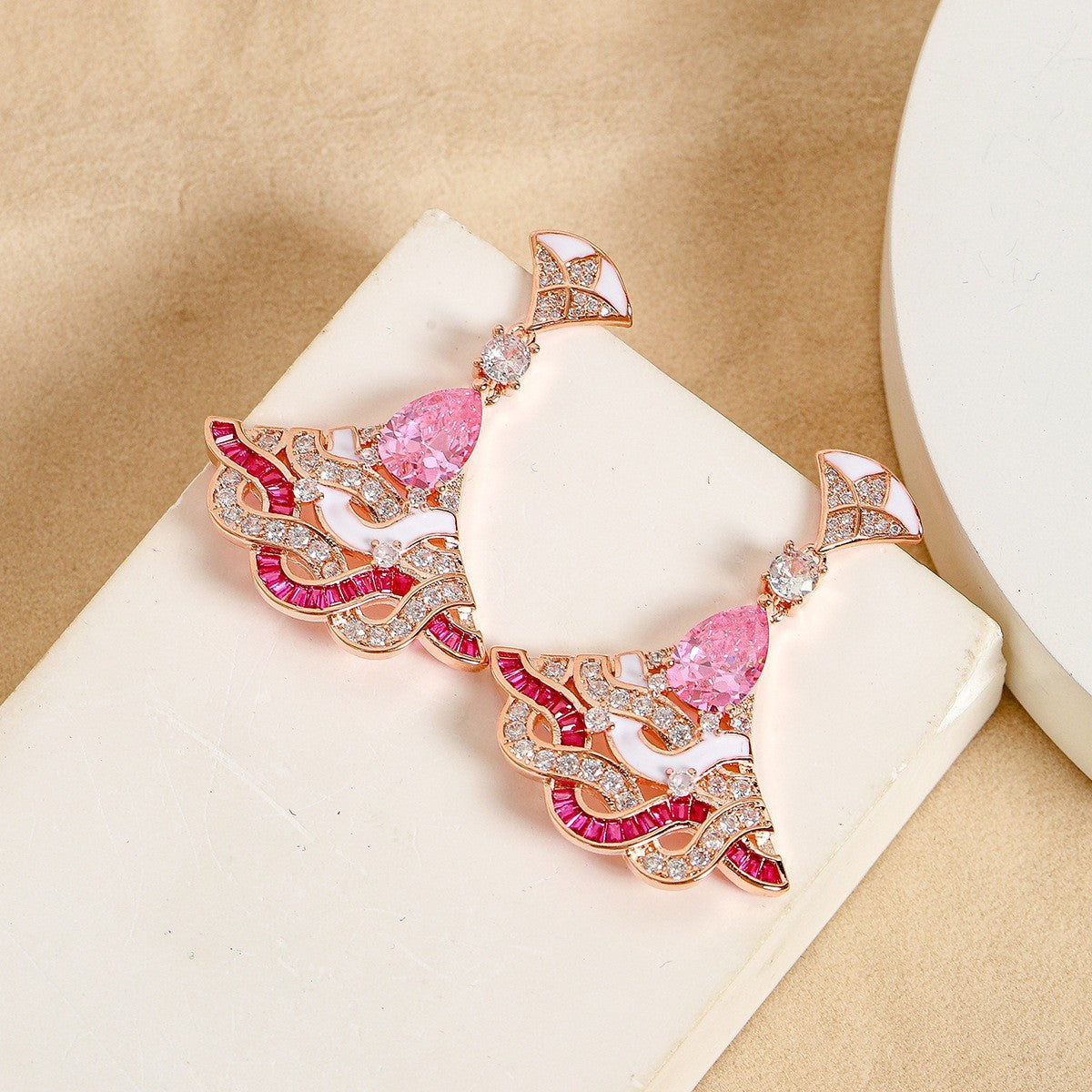 New pink diamond fan necklace women's evening dress fan set